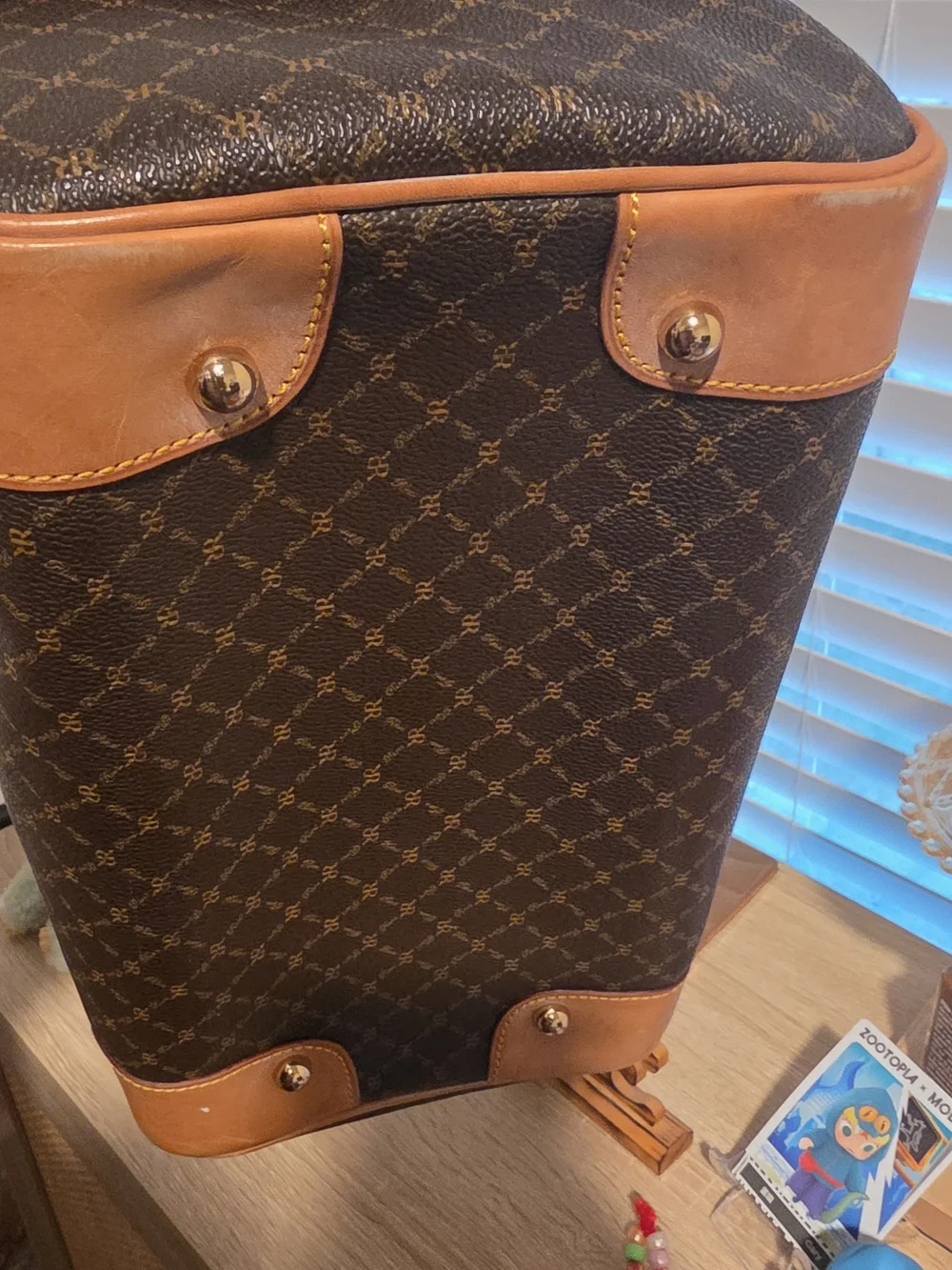 RIONI Brown Monogram Satchel Handbag with Tan Trim